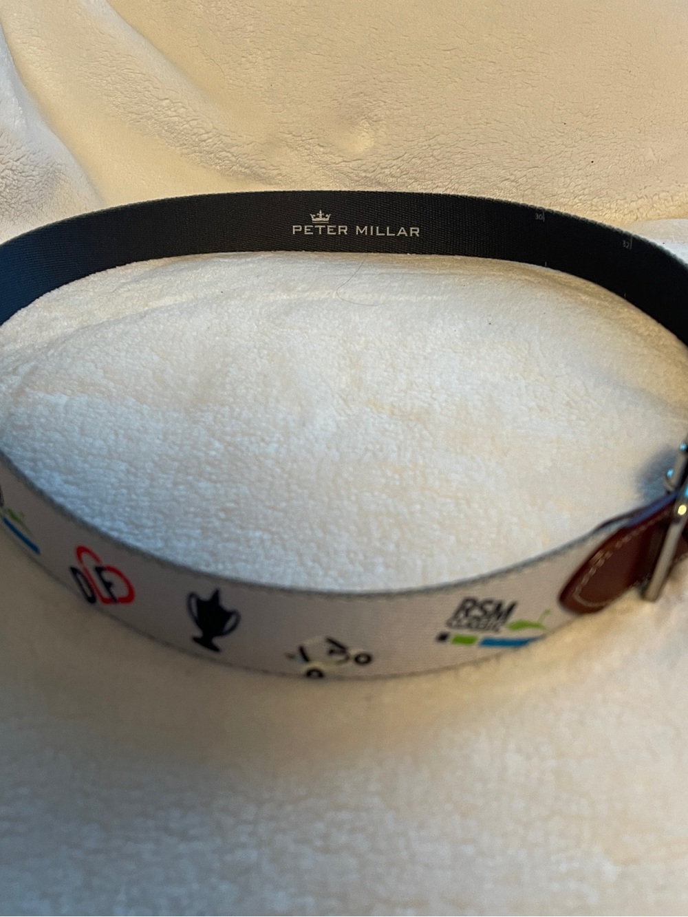 Peter Millar White Canvas Belt with Multicolor Motifs
